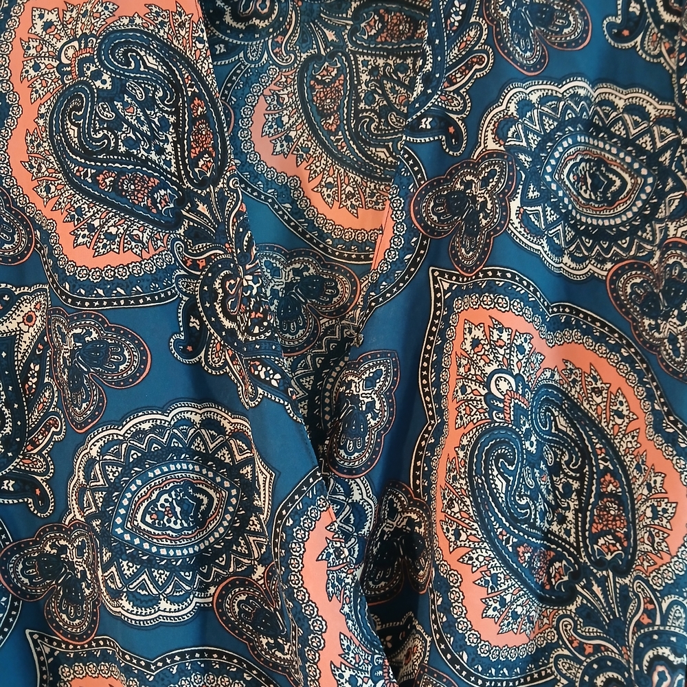 3 For $20 Ann Taylor Paisley Wrap Blouse - Navy and Coral - Picture 2 of 7
